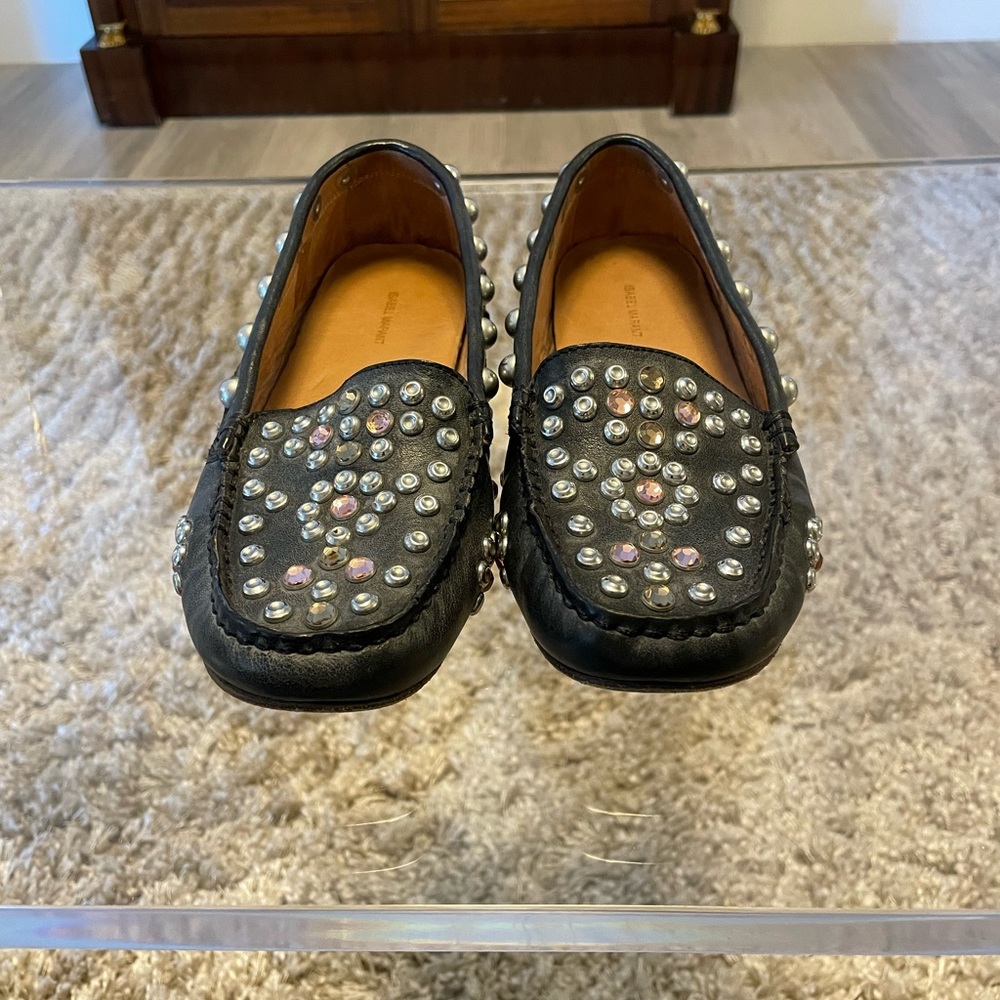 Isabel Marant Black Leather Studded / Jeweled Moccasin  sz6